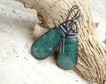 Green Natural Chalcedony Earrings,Copper Earrings