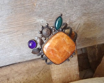 Summertime Cuff,Orange Calcite,Amethyst,Green Onyx