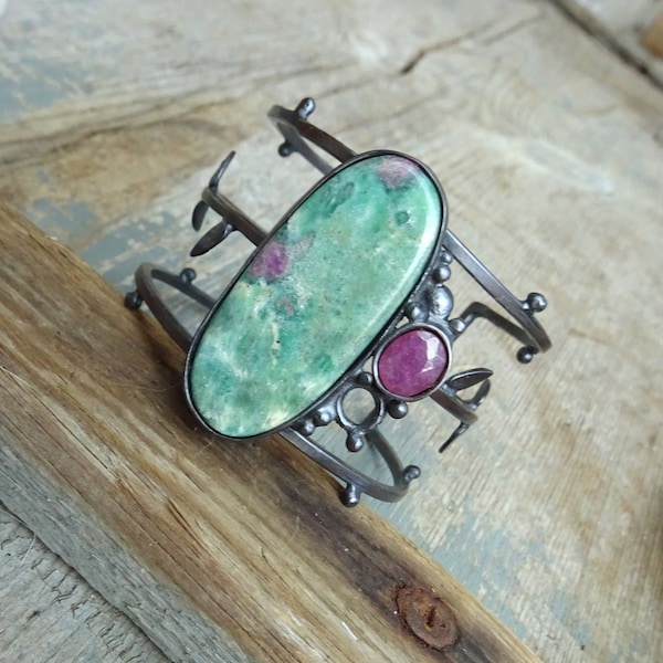 Ruby in and out Zoisite Cuff,OOAK Statement Jewelry