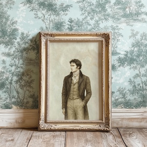 Stolz und Vorurteil Wandkunst – Mr. Darcy Inspiriertes Porträt – Jane Austen Vintage Druck – Regency Digitaler Download – Geschenk für Bücherwürmer