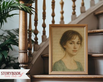 Väggkonst Stolthet och fördom – Elizabeth Bennet-inspirerat porträtt – Jane Austen vintagetryck – Digital nedladdning från Regency – Bokinspirerad gåva