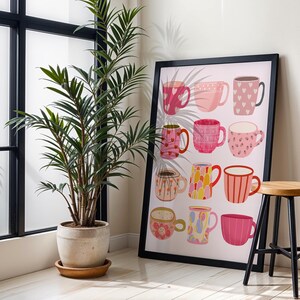 Pretty Mugs Print - Bright, Colourful Wall Art, Kitchen Decor