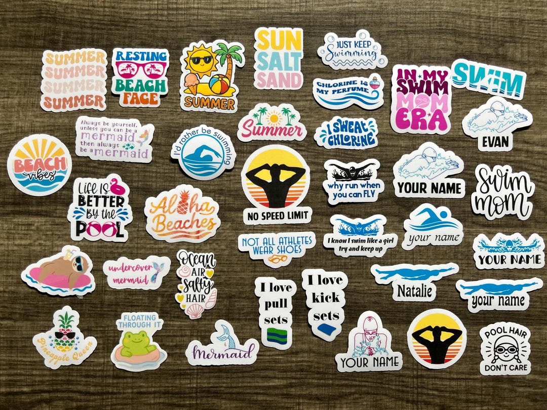 Santiszing Sticker Swim Swimming/beach Related Waterproof Stickers + Personalized Options for ...