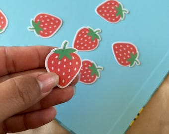 Mini Strawberry Stickers - Waterproof Vinyl Decals for Water Bottles - Set of 10