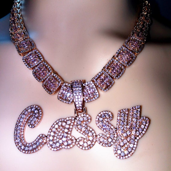 CUSTOM Big Baguette Name Necklace Chain 