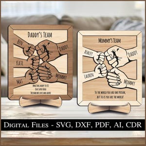 Panneau familial robuste avec poing et bosse | Mains de papa et maman | Fichier découpé au laser | Cadeau fête des pères | Cdr AI DXF dwg eps pdf svg