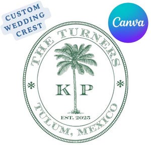 Customizable Wedding Logo Crest: Elegant Floral Monogram (Canva Template) (Digital Download