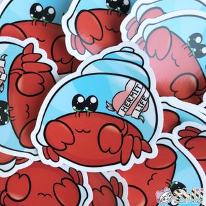 Cute Hermit Crab Sticker, Crab Vinyl Sticker, Crab Decal, Hermit Life, Cute Planner Sticker, Cute Decal, Laptop Sticker, Tumbler Sticker,