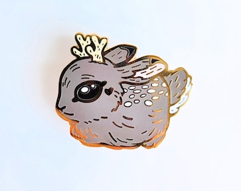 Cute Jackalope Enamel Pin, Adorable Jackalope Lapel Pin, Woodland creature pin, Trendy Kawaii Cryptid Collectible, Cute Cryptid Enamel Pins