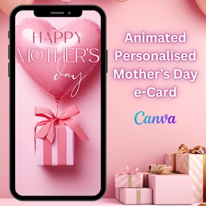Cartão de Dia das Mães - Cartão eletrônico de vídeo editável exclusivo - Cartão eletrônico digital personalizado com SEU VÍDEO E NOME - Download instantâneo Presente perfeito para ela