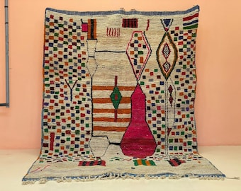 Artistic Moroccan Rug,Handmade Rug, White Pink Rug, Moroccan Carpet, Beni Ourain Rug, Tribal Berber Rug, Authentic Carpet, Tapis Marocain