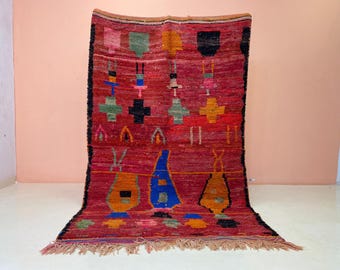 Tappeto rosso marocchino - Tappeto berbero - Tappeto rosso - Tappeto berbero in lana - Tappeto Beni Ourain - Tappeto personalizzato - Tappeto fatto a mano - Tappeto marocchino - Tappeto marocchino