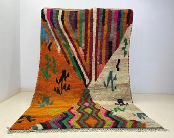 Moroccan wool rug -Handmade Boujad Wool Rug, Authentic Moroccan Carpet, Abstract Multicolored Design