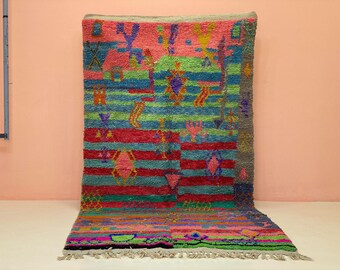 Handgeknüpfter Berberteppich – Böhmischer, farbenfroher Teppich, handgeknüpfter marokkanischer Teppich, Wohnzimmerteppich, marokkanischer Teppich nach Maß, Berberteppich in Rosa und Grün
