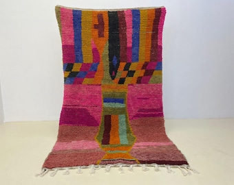 Bunter Boho-Teppich, handgeknüpfter marokkanischer Teppich, Wohnzimmerteppich, maßgefertigter marokkanischer Teppich, auffälliger rosa Berberteppich