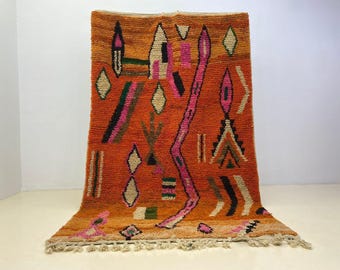 Moroccan orange rug - Beni ourain orange rug - Wool berber rug - Custom rug - Handmade rug - Rustic orange rug - Orange carpet - Wool rug