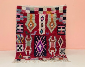 Vibrant Moroccan Wool Rug-Moroccan red rug-Beni ourain rug-Wool berber rug -Custom size rug - Handmade rug - Moroccan area rug - Morocco rug