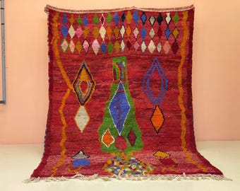 Tappeto rosso marocchino - Tappeto berbero - Tappeto rosso - Tappeto berbero in lana - Tappeto Beni Ourain - Tappeto personalizzato - Tappeto fatto a mano - Tappeto marocchino - Tappeto marocchino