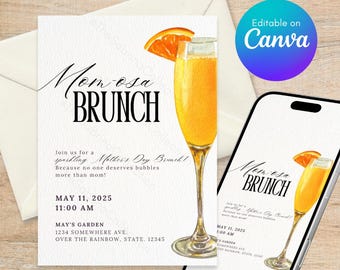 Editable Mother's Day Brunch Invitation Template Mom-osa Brunch Invite for Mom Floral Mimosa Printable Instant Download Spring Garden Party