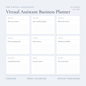 Virtual Assistant Business Planner | Client Tracker, Hours Log, SOP Sheets (PDF Download)