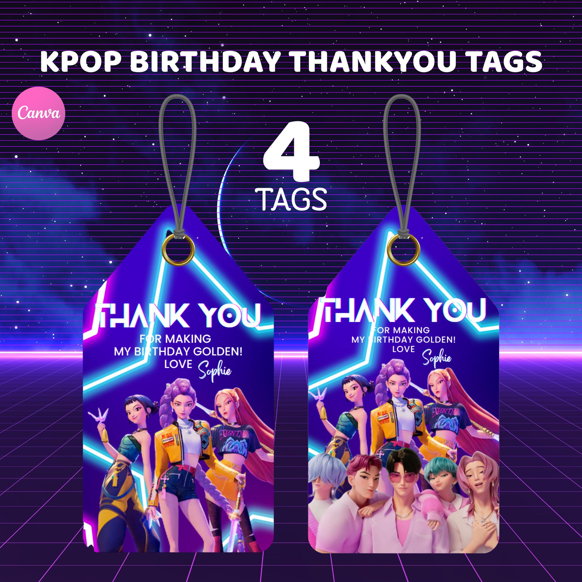 KPOP Demon Hunters Thank You Tags, Birthday Party Favor Tags, Huntrix ...
