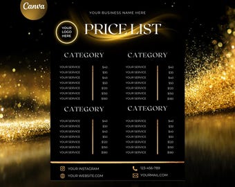 Plantilla de lista de precios, lista de precios de salón de belleza, folleto de listas de precios, estilista, peluca, trenzas, uñas, pestañas, maquillaje, bricolaje, Canva