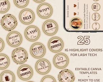 Beige Instagram Highlight Covers for Lash Artist | IG Story Covers for Lashes | Canva Templates & Social Media Icons for Lash Tech Business