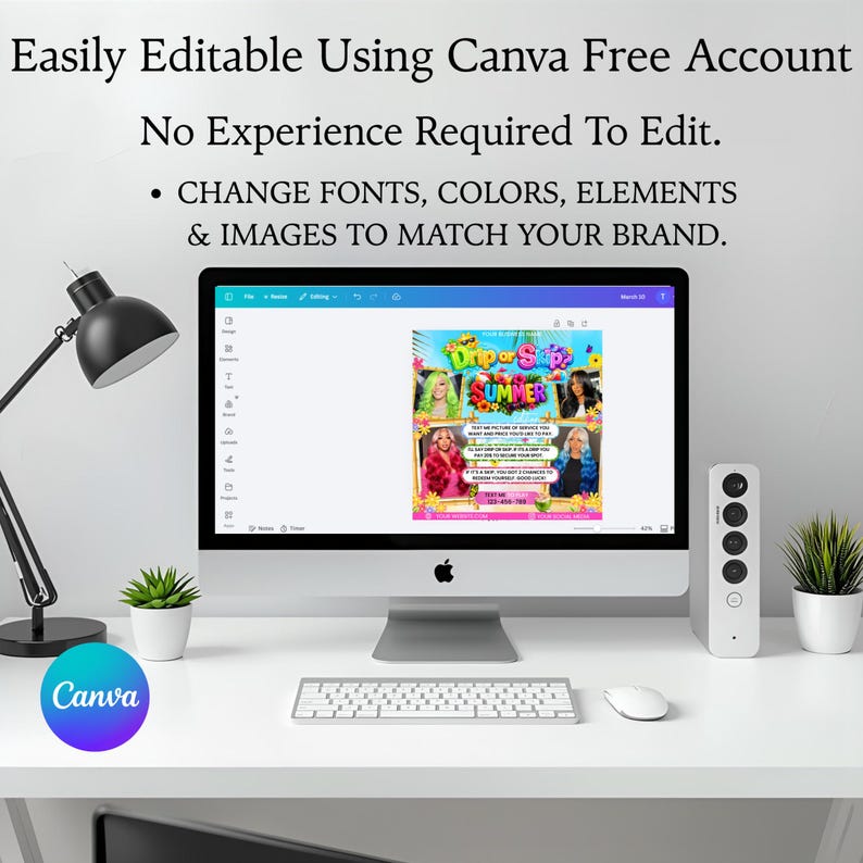 Editable Canva summer beauty flyer template sized 1080x1080 px featuring summer deals, booking call-to-action, and eye-catching layout for hairstylists, braiders, makeup artists and estheticians.