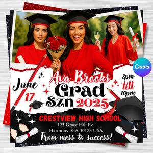 Canva Graduation Flyer Template, Graduation Poster, Grad Announcement, Grad Invitation, Graduation Flyer, Class of 2025, Graduation Invite