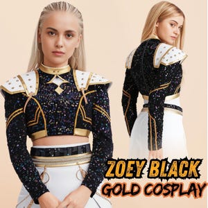 Inspired Demon Hunters Zoey Black Gold Costume - Zoey Mira Rumi Cosplay, Kpop Demon Hunters Merch,Kpop Demon Hunters Cosplay,Huntrix Cosplay