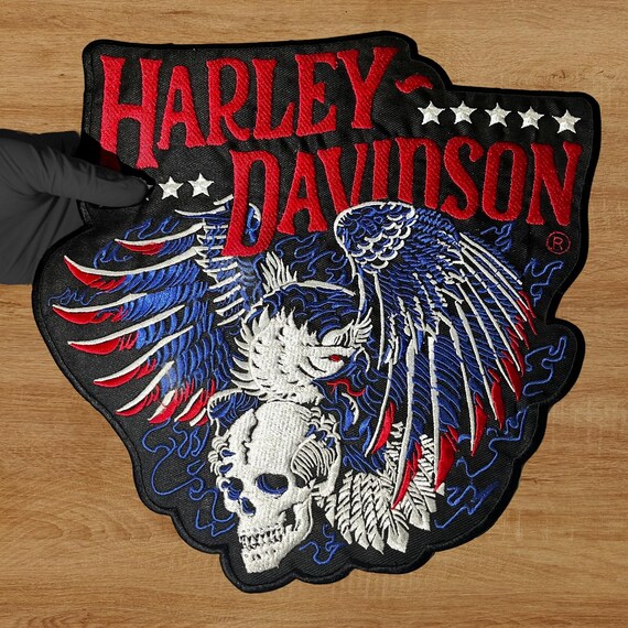 Harley Davidson Skull Embroidered Patch| Iron-on Biker Back Patch