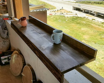 Custom Wooden Balcony Bar, Handmade Outdoor Decor with Easy Mounting, Available in Natural, Walnut, Oak, Black, or White