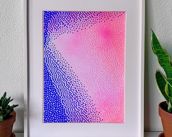 Blue & Pink Geometric Hand Made Screen Print – Minimalist Wall Art