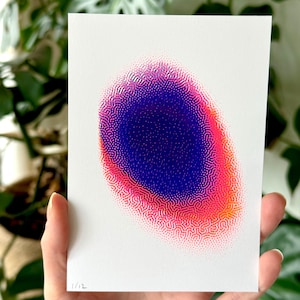 Farbiger Minimalistischer Mini-Siebdruck in Lila & Orange – Handgedruckte Mini-Kunst, Limitierte Auflage