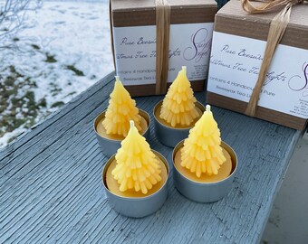 Beeswax Christmas Tree Tea Lights - Set of 4 - Gift Wrapped