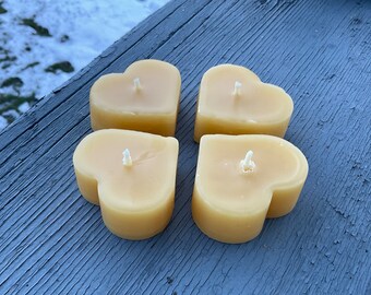 Beeswax Heart Tea Lights - Set of 4 - Gift Wrapped