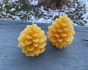 Pure Beeswax Pine Cone Candles - Set of 2