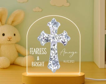 Lámpara de noche acrílica "Niño de Dios Valiente y Brillante", Lámpara LED acrílica cristiana personalizada, Regalo religioso para ella, Habitación de fe, bL108dTb