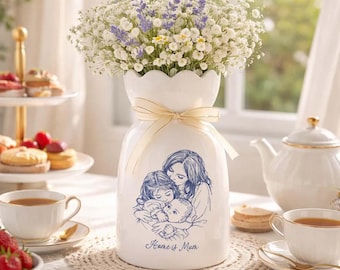Jarrón con foto personalizado, jarrón con foto familiar personalizado, jarrón con retrato de arte lineal, el amor hace un regalo familiar, jarrón con flores y foto personalizado, b2101d8b