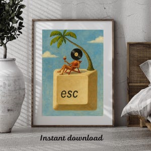 Summer Escape Wall Art Vintage Poster, Surreal Digital Download Print, Music Retro Poster, Vintage Music Inspired Wall Art, Retro Poster