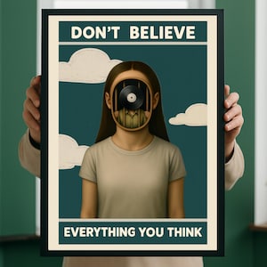 Don’t Believe Everything You Think Vintage Poster, Trendy Print, Retro Poster, Vintage Wall Art, Surreal Digital Print, Loose Your Mind