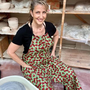 Pottery Apron, Ladybug Print - Full Coverage, Split Leg, 2 Pockets - for Ceramic Wheel Throwing, Clay Artists & More!