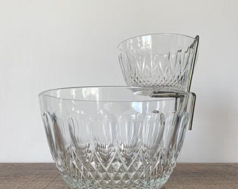 Vintage Reims Cut Glass Chip and Dip Bowls with Brass Clip Made in France