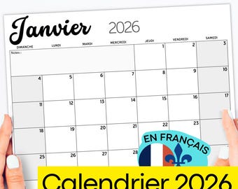 Calendrier 2026 français imprimable | Planner mensuel minimaliste pour l'organisation familiale et la réduction de la charge mentale