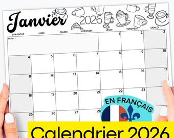Calendrier 2026 français imprimable | Planner mensuel pour la vie de famille et organisation | Agenda à colorier zen