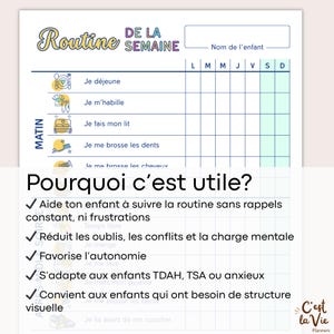 ✔ Aide ton enfant à suivre la routine sans rappels constant, ni frustrations

✔ Réduit les oublis, les conflits et la charge mentale

✔ Favorise l’autonomie

✔ S’adapte aux enfants TDAH, TSA ou anxieux

✔ Convient aux enfants qui ont besoin de structure visuelle
Pourquoi c’est utile?