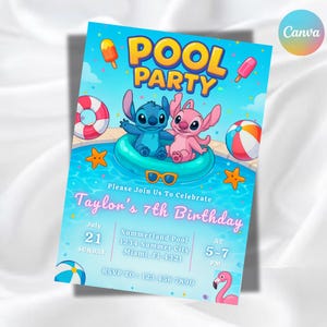 Bearbeitbare Lilo & Stitch Party Einladung, Geburtstag Pool einladen Stitch Party einladen Druckbare Pool Geburtstagsvorlage, sofortiger digitaler Download