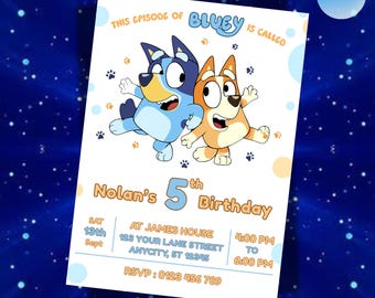 Bluey birthday invitation girl editable Canva, Bluey party invite digital download, printable Bluey invite for girls, custom name age