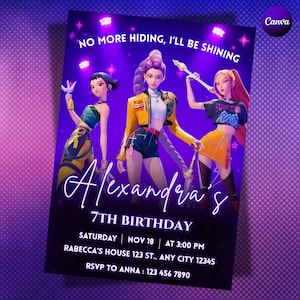 Kpop Demon Hunter Birthday Invitation, Kpop Anime Invite, Editable Canva Template, Printable Birthday Card for Kids, KPop Warrior Invitation