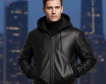 Oversized Black PU Leather Hoodie – Unisex Y2K Streetwear Jacket